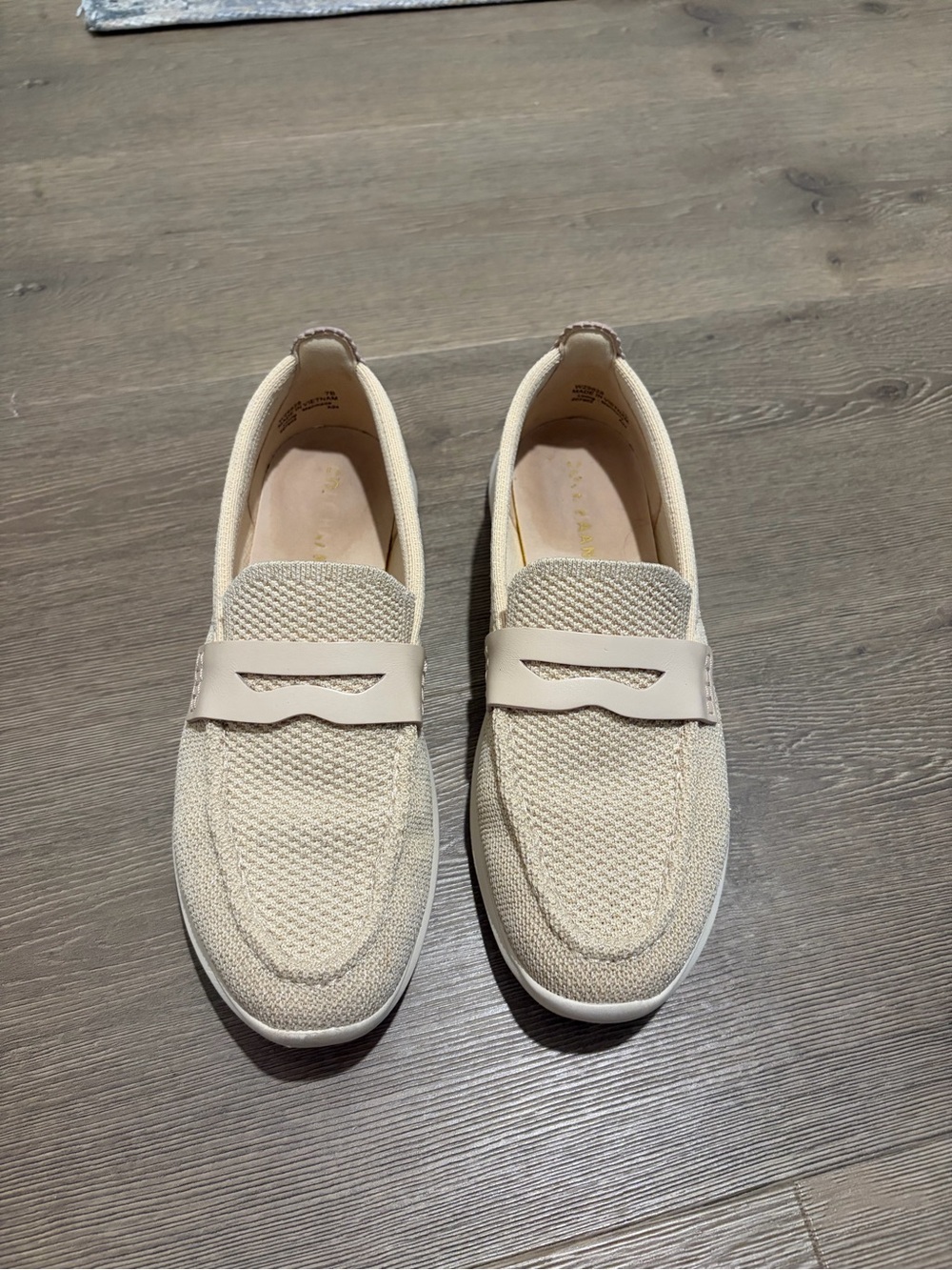 Beige Knit Slip-On Loafers for womens